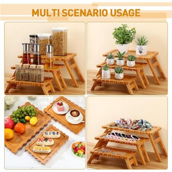 Wooden Foldable Cupcake Tier Stand 3 Tier Cupcake Tower Holder Irregular Edges - Picture 6 of 7